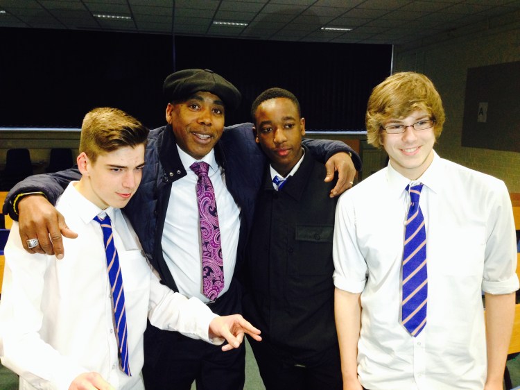 Jim Roberson and students he has inspired - Jim Roberson motivational youth speaker motivating a student and coaching education in young people. Empowering and supporting them to be the best they can be in school, education and exam preparation.